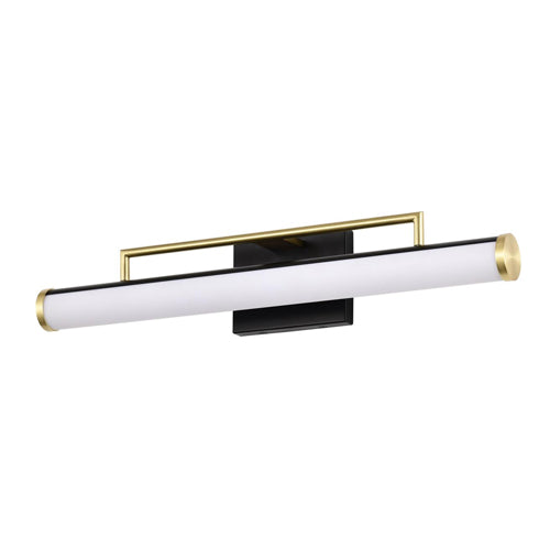 Satco 62-1538, Solano, LED Medium Vanity, 120V, 26W, 3000K Soft White, 2080 Lumens, Black and Brushed Brass Finish, White Acrylic Lens