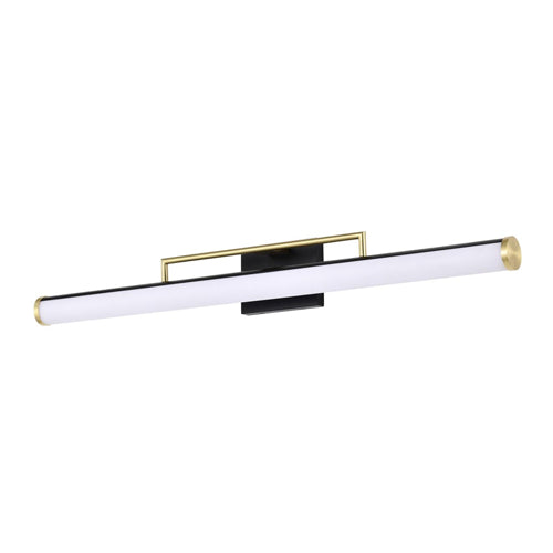 Satco 62-1539, Solano, LED Large Vanity, 120V, 39W, 3000K Soft White, 3120 Lumens, Black and Brushed Brass Finish, White Acrylic Lens