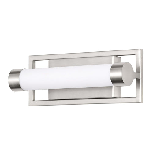 Satco 62-1541, Canal, LED Small Vanity, 120V, 13W, 3000K Soft White, 1040 Lumens, Brushed Nickel Finish, White Acrylic Lens
