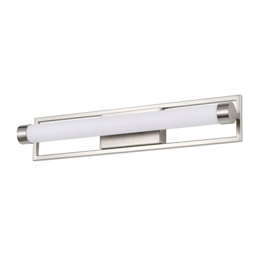 Satco 62-1542, Canal, LED Medium Vanity, 120V, 26W, 3000K Soft White, 2080 Lumens, Brushed Nickel Finish, White Acrylic Lens