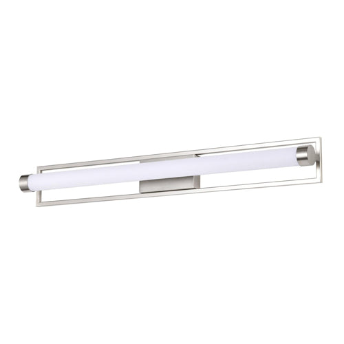 Satco 62-1543, Canal, LED Large Vanity, 120V, 39W, 3000K Soft White, 3120 Lumens, Brushed Nickel Finish, White Acrylic Lens