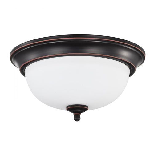 Satco 62-1558, Center Lock 13'' LED Flush Mount, 120V, 19W, 3000K Warm White, 1600 Lumens, Mahogany Bronze Finish, Frosted Glass