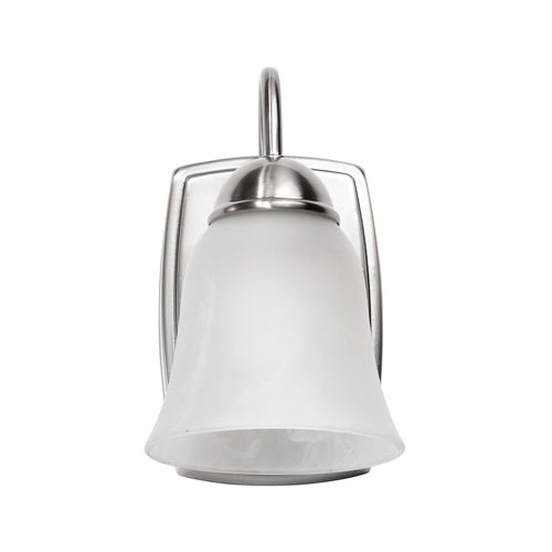 Satco 62-1567, 8W LED 1 Light Vanity Fixture, 120V, 3000K Warm White, 670 Lumens, Dimmable, Brushed Nickel with Alabaster Glass