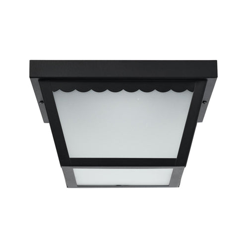 Satco 62-1572, 9" LED Outdoor Carport Flush Mount Fixture, 120V, 12W, 3000K Warm White, 1000 Lumens, Dimmable, Black Finish with Frosted Glass