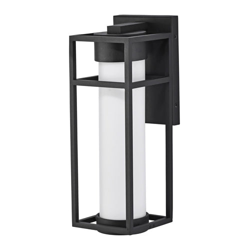 Satco 62-1611, Ledges, 6W LED Outdoor Medium Wall Lantern, 120V, 3000K Warm White, 550 Lumens, Dimmable, Matte Black with White Opal Glass