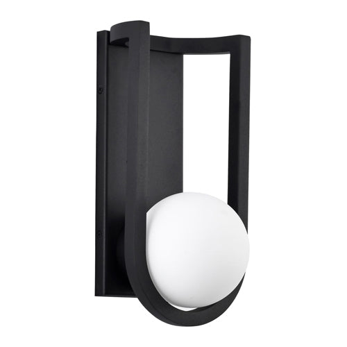 Satco 62-1619, Cradle, 6W LED Outdoor Medium Wall Lantern, 120V, 3000K Warm White, 550 Lumens, Dimmable, Matte Black with White Opal Glass