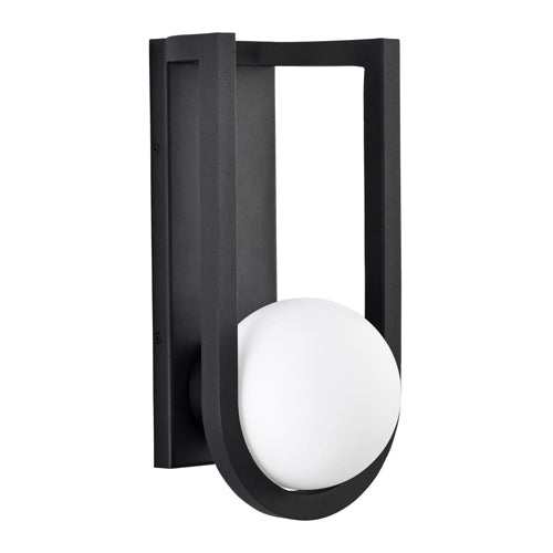 Satco 62-1620, Cradle, 6W LED Outdoor Large Wall Lantern, 120V, 3000K Warm White, 550 Lumens, Dimmable, Matte Black with White Opal Glass