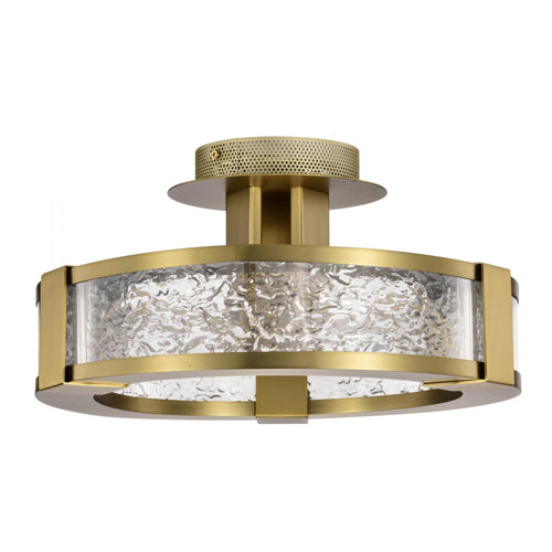 Satco 62-2011, Darrow, 13'' LED Semi Flush Ceiling Light Fixture, 120-277V, 30W, 3000K Soft White, 2400 Lumens, Vintage Brass, Acrylic Panels
