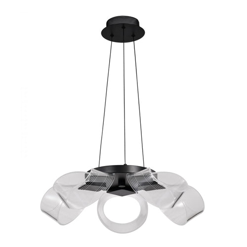 Satco 62-2036, Barnett, 21" LED 5 Light Chandelier, 120V, 24W, 3000K Soft White, 1920 Lumens, Matte Black, Silk Screened Acrylic Lens