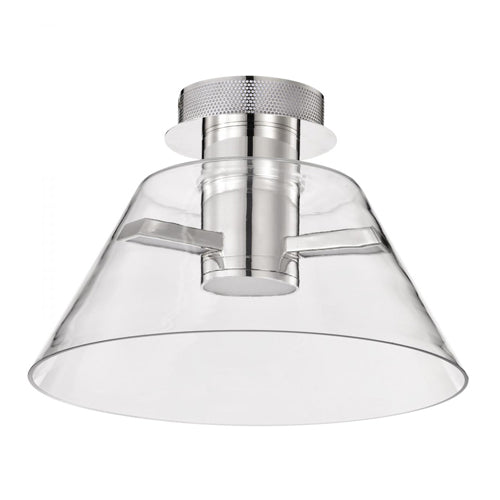 Satco 62-2053, Edmond, 14'' LED Semi Flush Ceiling Light Fixture, 120V, 12W, 3000K Soft White, 1272 Lumens, Polished Nickel with Clear Glass