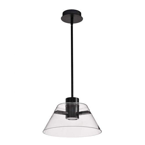 Satco 62-2061, Edmond, 14" LED Pendant, 120V, 12W, 3000K Soft White, 1272 Lumens, Matte Black with Clear Glass