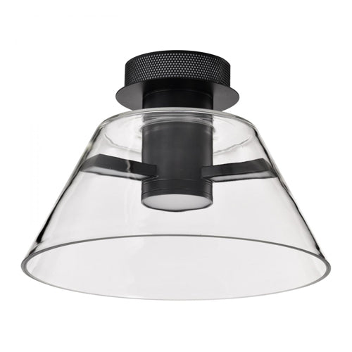 Satco 62-2063, Edmond, 14'' LED Semi Flush Ceiling Light Fixture, 120V, 12W, 3000K Soft White, 1272 Lumens, Matte Black with Clear Glass