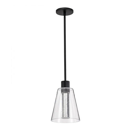 Satco 62-2171, Aura, 7'' LED Pendant, 120V, 12W, 1020 Lumens, 3000K Soft White, Matte Black, K9 Bubble Crystal