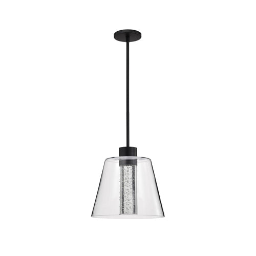 Satco 62-2172, Aura, 12'' LED Pendant, 120V, 12W, 1020 Lumens, 3000K Soft White, Matte Black, K9 Bubble Crystal