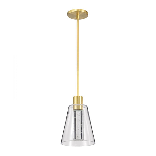 Satco 62-2181, Aura, 7'' LED Pendant, 120V, 12W, 1020 Lumens, 3000K Soft White, Brushed Brass, K9 Bubble Crystal