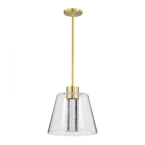 Satco 62-2182, Aura, 12'' LED Pendant, 120V, 12W, 1020 Lumens, 3000K Soft White, Brushed Brass, K9 Bubble Crystal