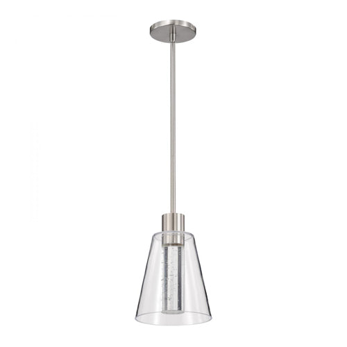 Satco 62-2191, Aura, 7'' LED Pendant, 120V, 12W, 1020 Lumens, 3000K Soft White, Brushed Nickel, K9 Bubble Crystal