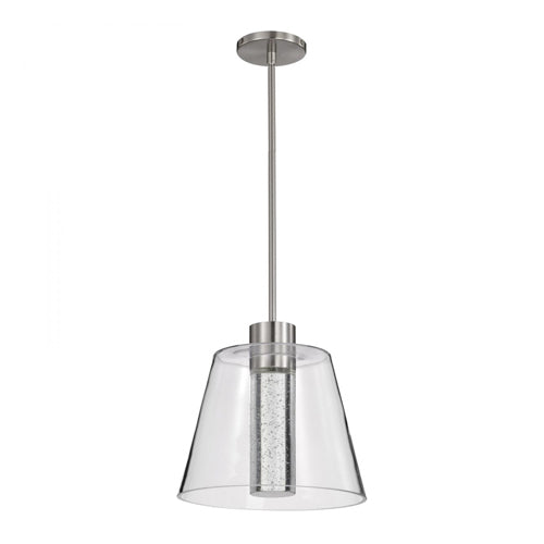 Satco 62-2192, Aura, 12'' LED Pendant, 120V, 12W, 1020 Lumens, 3000K Soft White, Brushed Nickel, K9 Bubble Crystal
