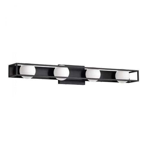 Satco 62-2244, Jenkins, 32'' 4 Light LED Vanity, 120V, 20W, 1920 Lumens, 3000K Soft White, Matte Black with Frosted Glass