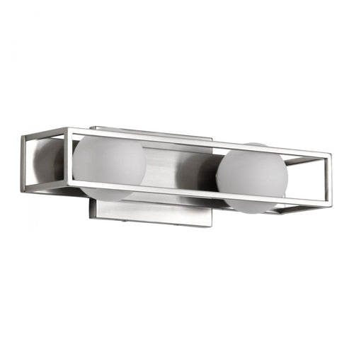 Satco 62-2252, Jenkins, 16'' 2 Light LED Vanity, 120V, 10W, 960 Lumens, 3000K Soft White, Brushed Nickel with Frosted Glass