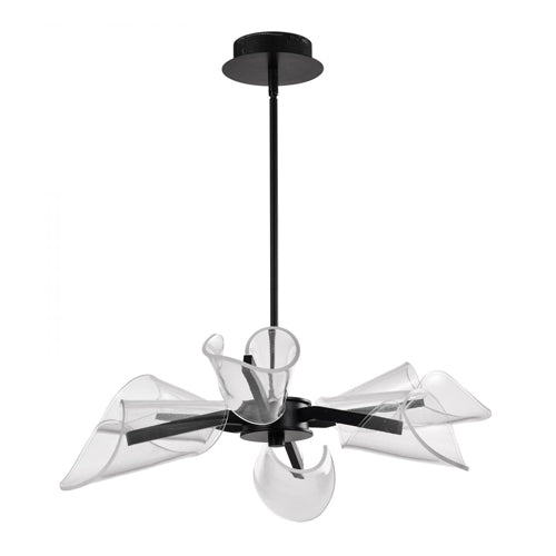 Satco 62-2281, Sedona, 28'' 6 Light LED Chandelier, 120V, 31W, 2480 Lumens, 3000K Soft White, Matte Black, Silk Screened Acrylic Lens