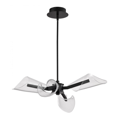 Satco 62-2283, Sedona, 27'' 4 Light LED Chandelier, 120V, 24W, 1920 Lumens, 3000K Soft White, Matte Black, Silk Screened Acrylic Lens