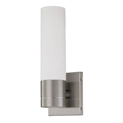 Satco 62-2934, Link, 1 Light LED Tube Wall Sconce with White Glass, 120V, 12W, 3000K Warm White, 820 Lumens, Dimmable, Brushed Nickel Finish