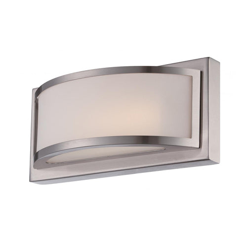 Satco 62-317, Mercer, 1-Light LED Wall Sconce with Frosted Glass, 120V, 10W, 850 Lumens, 3000K Soft White, Dimmable, Brushed Nickel Finish