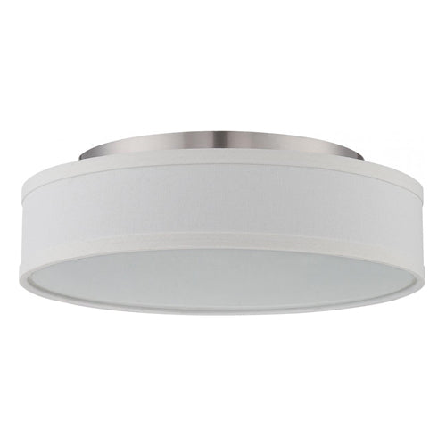 Satco 62-524, Heather, LED Flush Fixture with White Linen Shade, 120V, 18W, 3000K Warm White, 1500 Lumens, Brushed Nickel Finish