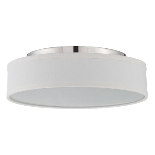Satco 62-526, Heather, LED Flush Fixture with White Linen Shade, 120V, 18W, 3000K Warm White, 1500 Lumens, Polished Nickel Finish