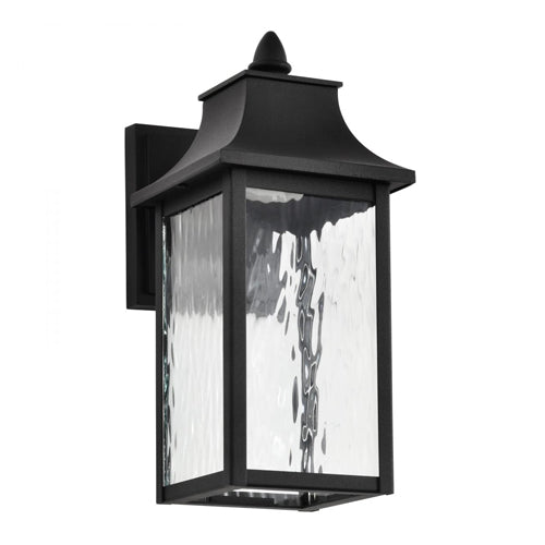 Satco 62-5997, Austen, 1 Light Outdoor LED Smart Wall Lantern, LED, Starfish Rgbtw, 120V, 10W, 850 Lumens, 2700K-5000K, Matte Black, Clear Water Glass