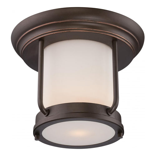Satco 62-633, Bethany, LED Outdoor Flush Fixture with Satin White Glass, 120V, 60W, 3000K Warm White, 830 Lumens, Mahogany Bronze Finish
