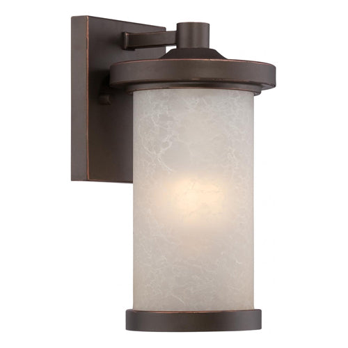 Satco 62-641, Diego, LED Outdoor Small Wall Lantern with Satin Amber Glass, 120V, 60W, 3000K Warm White, 800 Lumens, Mahogany Bronze Finish
