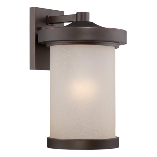 Satco 62-642, Diego, LED Outdoor Large Wall Lantern with Satin Amber Glass, 120V, 60W, 3000K Warm White, 830 Lumens, Mahogany Bronze Finish