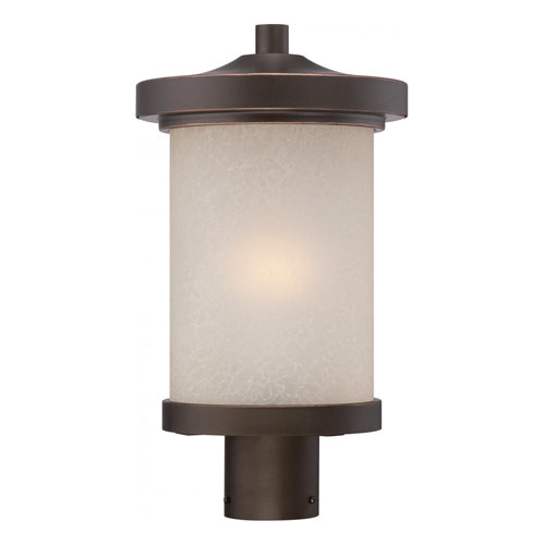 Satco 62-644, Diego, LED Outdoor Post Lantern with Satin Amber Glass, 120V, 60W, 3000K Warm White, 800 Lumens, Mahogany Bronze Finish