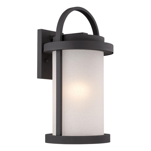 Satco 62-652, Willis, LED Outdoor Large Wall Lantern with Antique White Glass, 120V, 60W, 3000K Warm White, 800 Lumens, Textured Black Finish