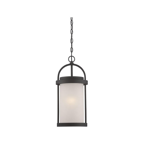 Satco 62-655, Willis, LED Outdoor Hanging Lantern with Antique White Glass, 120V, 60W, 3000K Warm White, 800 Lumens, Textured Black Finish