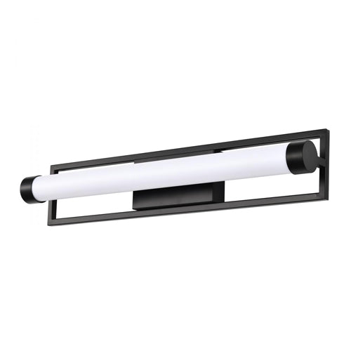 Satco 62-668, Canal, LED Medium Vanity, 120V, 26W, 3000K Warm White, 2080 Lumens, Matte Black Finish, White Acrylic Lens