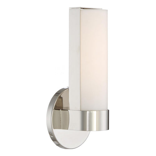 Satco 62-721, Bond, Single 9-1/2" LED Vanity with White Acrylic Lens, 120V, 10W, 850 Lumens, 3000K Warm White, Dimmable, Polished Nickel Finish