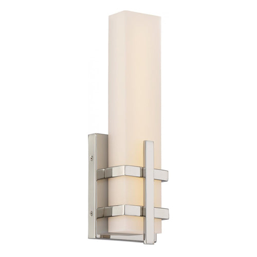 Satco 62-871, Grill, Single LED Wall Sconce Light Fixture, 120V, 13W, 1040 Lumens, 3000K Warm White, Dimmable, Polished Nickel Finish