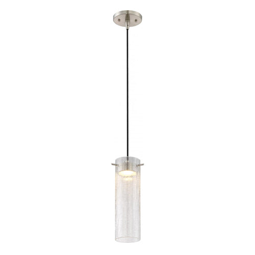 Satco 62-952, Pulse, 1-Light LED Mini Pendant with Clear Crackle Glass, 120V, 12W, 950 Lumens, 3000K Warm White, Dimmable, Brushed Nickel Finish