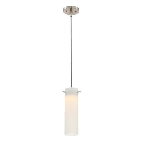 Satco 62-953, Pulse, 1-Light LED Mini Pendant with White Opal Glass, 120V, 12W, 950 Lumens, 3000K Warm White, Dimmable, Brushed Nickel Finish