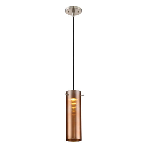 Satco 62-955, Pulse, 1-Light LED Mini Pendant with Copper Glass, 120V, 12W, 950 Lumens, 3000K Warm White, Dimmable, Brushed Nickel Finish