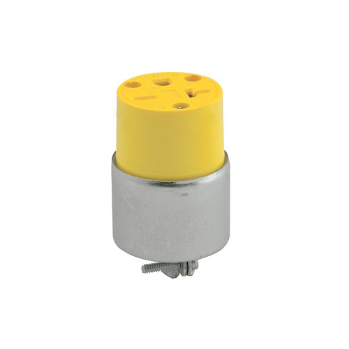 Leviton 620CA, Straight Blade Connector, Armored, 20A 250V, NEMA 6-20R, 2-Pole, 3-Wire, Grounding, Steel, Yellow