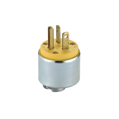 Leviton 620PA, Straight Blade Plug, Armored, 20A 250V, NEMA 6-20P, 2-Pole, 3-Wire, Grounding, Steel, Yellow