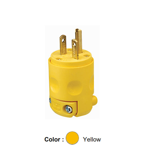 Leviton 620PV, Straight Blade Plug, 20A 250V, NEMA 6-20P, 2-Pole, 3-Wire, Grounding, PVC, Yellow