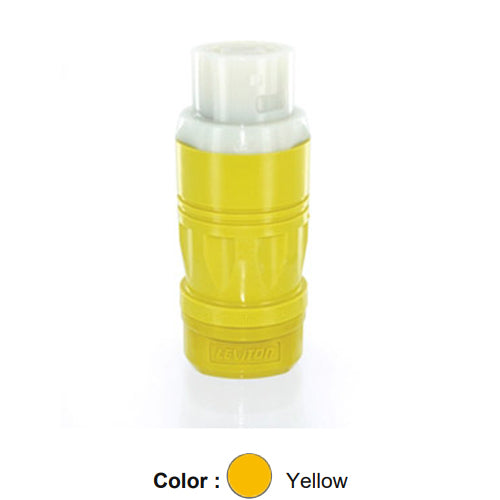 Leviton 6364CR, Black & White Locking Connector, 50 Amp, 125/250V AC, Non-NEMA, 3P, 4W, Industrial Grade, Grounding, Corrosion-Resistant (CR), Yellow