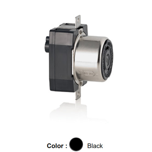 Leviton 6370CR, Black & White Locking Flush Mount Receptacle, 50 Amp, 125V AC, Non-NEMA, 2P, 3W, Industrial Grade, Grounding, Corrosion-Resistant (CR), Black