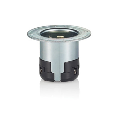 Leviton 6377CR, Black & White Locking Flanged Inlet, 50 Amp, 125V AC, Non-NEMA, 2P, 3W, Industrial Grade, Grounding, Corrosion-Resistant (CR), Gray Metal