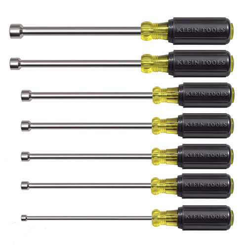 Klein Tools 647M, Nut Driver Set, Magnetic Nut Drivers, 6-Inch Shafts, 7-Piece